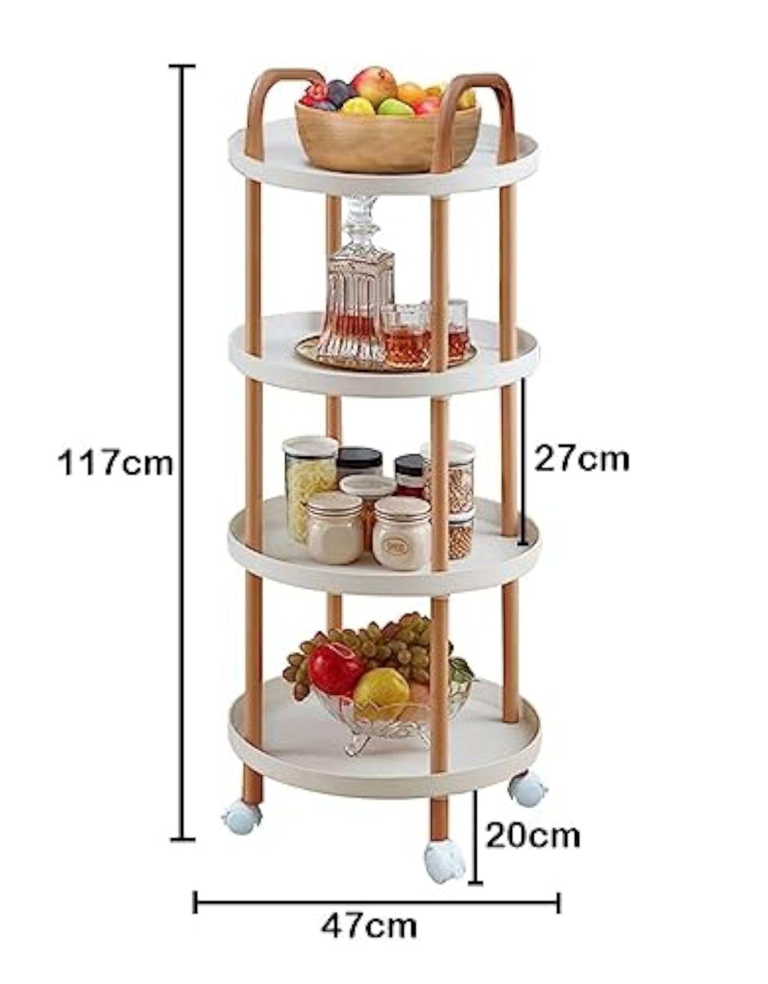 4-Tier Rolling Cart Kitchen Storage with Locking Wheels
