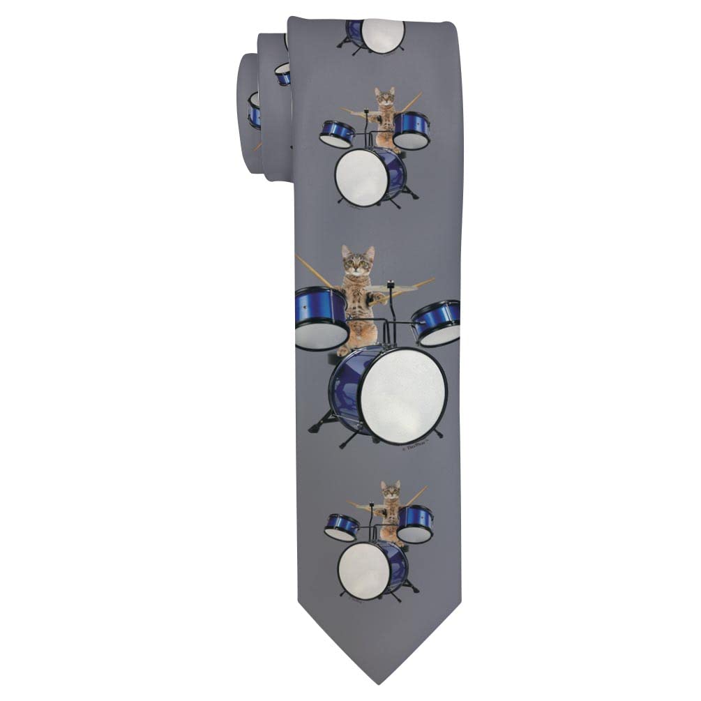 Drummer Gifts For Men Funny Cat Meme Cat Playing Drums Necktie