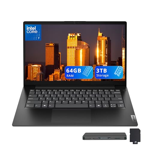 Image of Lenovo V14 G5 Hybrid Work 14 inch FHD Laptop, Intel Core 7-240H, 64GB RAM, 3TB Storage(2TB SSD+1TB Docking Station Set), Intel UHD Graphics, Wi-Fi 6, HD Webcam, Win 11, Black