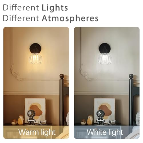 Image of Vintage Wall Sconce - 180 Adjustable Black Wall Light with Clear Tulip Glass Shade, Hardwired Sconces for Bedroom, Living Room & Hallway (3000K Bulb Included)