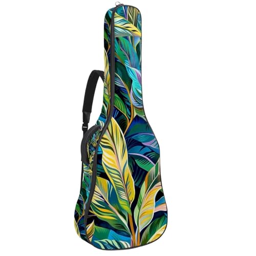 Housse guitare acoustique élégante au motif plante tropicale artistique en Oxford premium