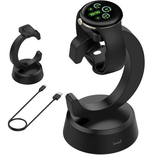 Miimall Charger Stand for Google Pixel Watch 3 (41mm/45mm) /2 & Fitbit Versa 4/Versa 3/Sence 2/Sence 1/Ace LTE C-Shaped Magnetic Charger Dock Type C to USB A Replacement Quick Charging Cable Black