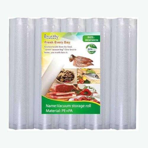 Reuozby Food Vacuum Sealer Bags 20x500cm Rolls 5 Pack for Food Saver, Seal a Meal, Weston. BPA