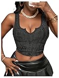 SOLY HUX Women's V Neck Crop Tops Basic Trendy Notched Sleeveless Slim Fit Summer Y2k Sexy Crop Tank Top Plain Grey Large