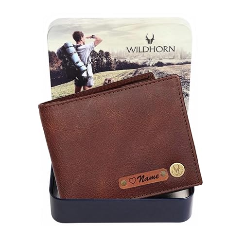 Image of WildHorn customised Gifts for Men | Personalized Leather Wallet for Mens -Name /Logo Printed on Wallet I Unique Customization Gift for Men Boy Love Husband Employees Clients