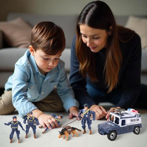 Liberty Imports 8 PCS Police Rescue Patrol Toy Vehicles and Figures Playset - Helicopter, SWAT Truck, Motorcycle, Action Figures, K-9, Weapons, and Accessories for Kids Imaginative Pretend Play
