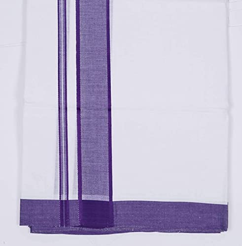 Kolakeer™ Men's Rich Cotton Dhoti with Canal Kara Border - 3.6 Mtrs/Double Layer South Indian Kerala Veshti Mundu2