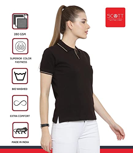 Image of Scott International Women's Regular Fit 100% Pure Organic Cotton Polo T-Shirt | Womens Polo Collar Neck T-Shirt | Cotton Plain Polo Neck Half Sleeve T-Shirt | Tshirts for Women
