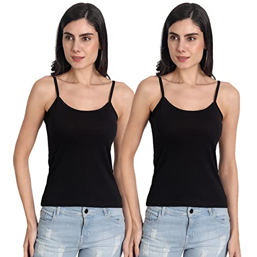 Image of Aimly Women's Regular Fit Cotton Camisole Slip Spaghetti | Combo Pack of 2