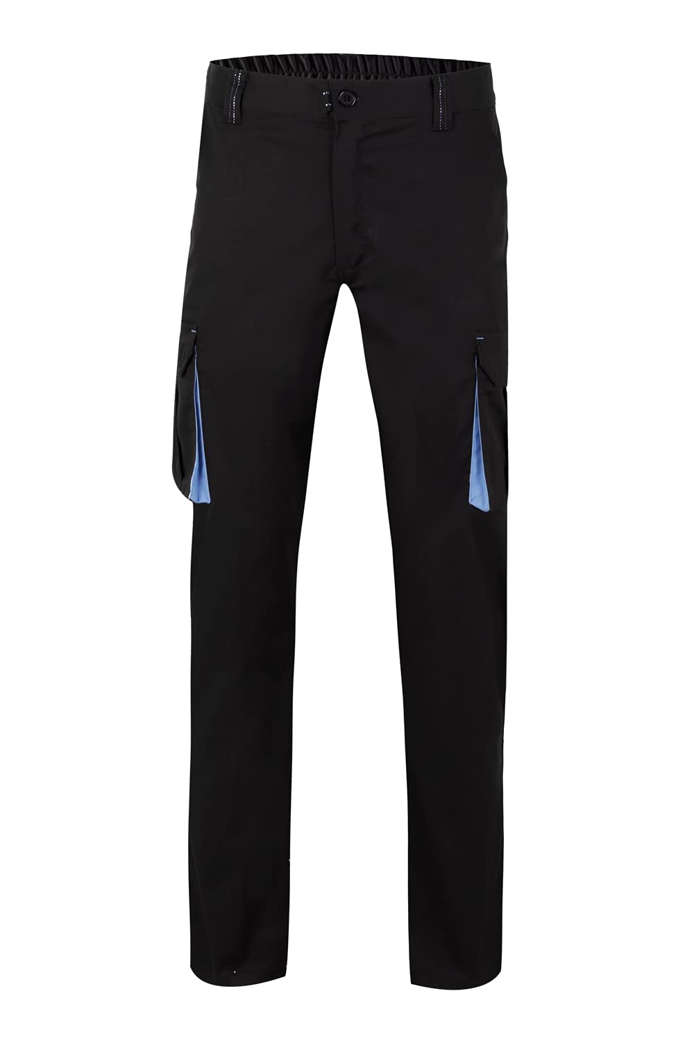 Velilla 103024S; Stretch-Hose mit mehreren Taschen; Farbe Schwarz und Himmelblau; Größe 36