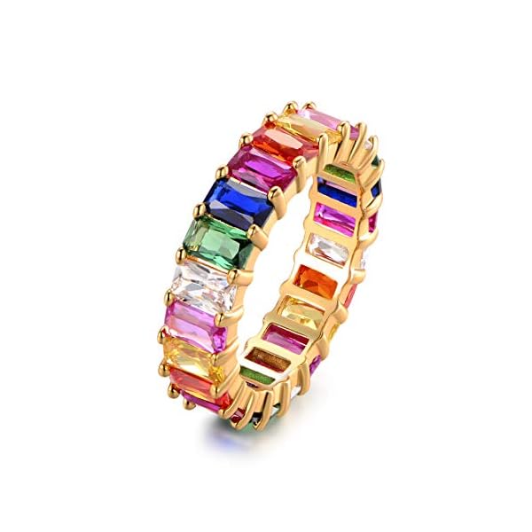 Barzel 18K Gold Plated Emerald-Cut Multi Color Created-Gemstone Eternity Ring