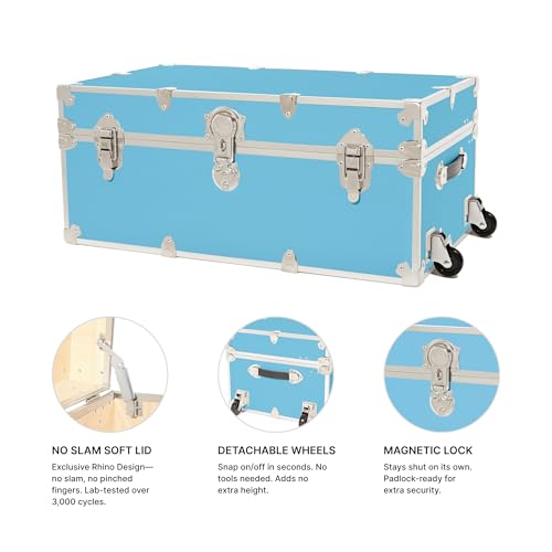 Image of Rhino Trunk & Case Classic XXL Home Storage & College Trunk With Wheels - 36 inchx18 inchx18 inch, Seats 1500+ lbs, Soft-Close Lid. USA Made Secure Dorm Furniture, Organization, Steamer Style Blanket Chest