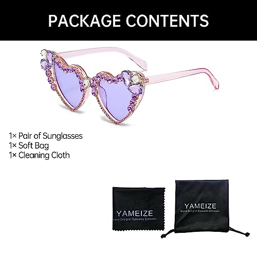 YAMEIZE Trendy Rhinestone Love Heart Sunglasses - Retro Heart Shaped Diamond Glasses Funny Party Outdoor for Women Men4