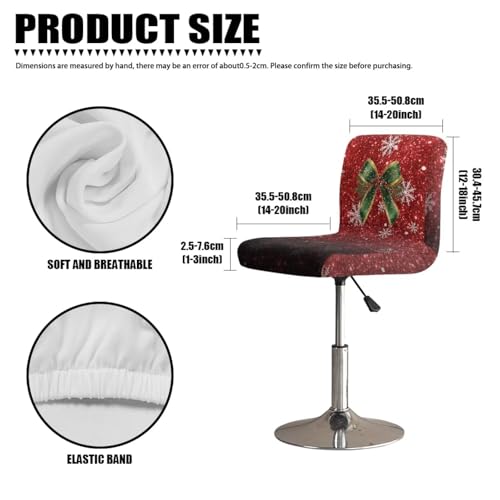 Image of Bar Stool Covers with Backs Christmas Bow Snowflakes Stretch Swivel Bar Stool Covers Slipcovers Set of 2 Xmas Height Mid Low Back Chair Protector