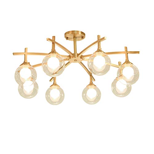 Plafonnier en métal à 8 lumières doré pour salon et salle à manger contemporaine