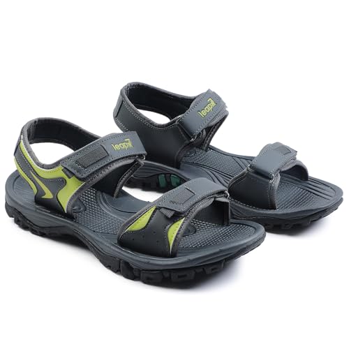 Image of Liberty Leap7x XYLO-M1E Men Sporty Casual Sandals, Grey - Sporty Look Sandals for Men with Velcro Strap - Stylish Sandal for Man - Lightweight and Comfortable Footwear