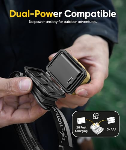 HOTLIGH Voice-Controlled LED Headlamp Rechargeable - 1000LM Headlight with IP65 Waterproof & Magnetic Back, 3 Modes Head Flashlight Rechargeable for Camping Running Hiking Fishing Emergency, Yellow — view 4