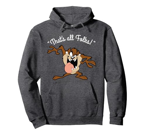Looney Tunes Taz That's All Folks White Pullover Hoodie, Adult Unisex, Dark Heather Grey, XX-Large
