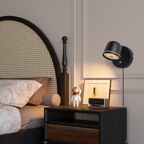 Image of Aisilan Plug in Wall Sconce, Dimmable LED Wall Light with Switch, 7W Adjustable Anti-Glare Bedroom Sconce, Matte Black Aluminum Wall Lamp for Living Room & Bedside