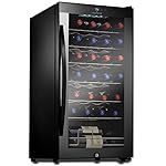 Nutrichef 28 Bottle Wine Fridge Adjustable Temperature 41°F to 64°F Single Zone Red & White Chiller Ultra Quiet Operation Wine Cooler For Home & Office, Free Standing 33x16x17 IN, Black