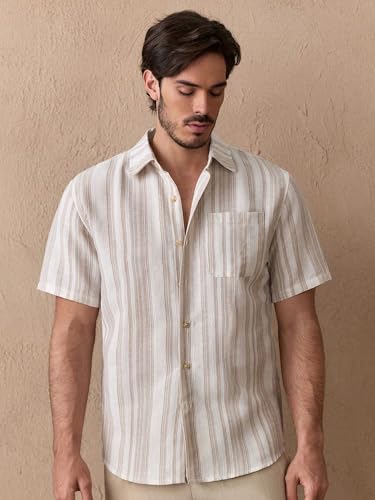 Image of Lymio Men Shirt || Striped Shirt for Man || Half Sleeve || Summer Style (Packs Also Available) (Lilen-Strip)
