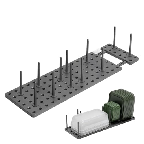 HSUYUN Organizzatore Pentole, Regolabile Organizer Padelle, con 12 Colonne Porta Pentole, Grigio Scuro Organizer Pentole e Padelle, Adatto per Piatti, Ciotole, Coperchi, Tazze
