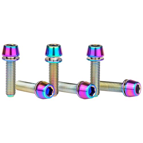 Image of Titanium Ti Allen Hex M5x16 18mm Tapered Head Bolt with Washer Screw for Bicycle Stem Parts Pack of 6 (Ranibow, M5x18mm)