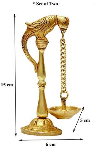 phareLamp Presents Brass Pair of Parrot Design Bird Diya | Oil Lamp | Puja Item #A071