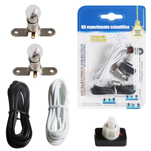 Kit Esperimento Scientifico, Set Circuiti Elettrici Educativi 7 Pezzi con Lampadine, Portalampadine, Cavi 1m e Interruttore, per Bambini 6+ Anni, Attività Pratiche di Apprendimento