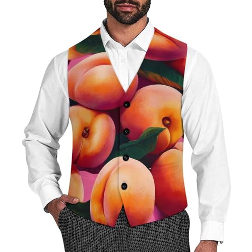 Peach Fruit Suit Vest for Men Slim Fit Tuxedo Waistcoat Button Down V Neck Business Dress Coat