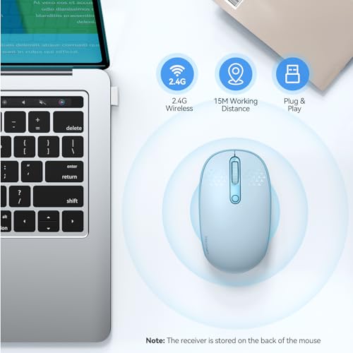 Image of TECKNET Compact Ambidextrous Wireless Mouse for Laptop Blue | 2.4G Quiet Computer Mouse with USB Receiver, 3 Adjustable DPI Portable Cordless Mice for Chromebook, Laptop, PC, Mac