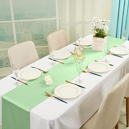 Fani 12 Packs Sage Green Satin Table Runners 12 X 108 Inch Long Smooth Fabric Table Runner For Wedding Banquet Graduations Birthday Party, Table Runners Fit Rectange And Round Table #TOP1