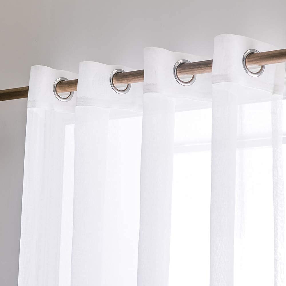 MIULEE 2 Unidades Cortina Visillo Flor Bordado Trans Ojales 140x260 Blanco