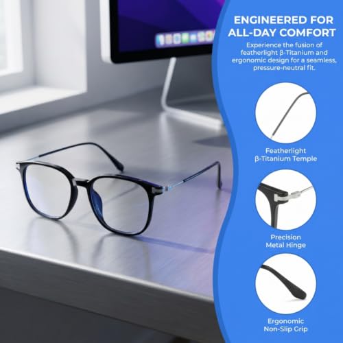 Image of Shiratori Square Blue Light Blocking Glasses for Women Men, Lightweight Frame Anti Eyestrain Computer Glasses