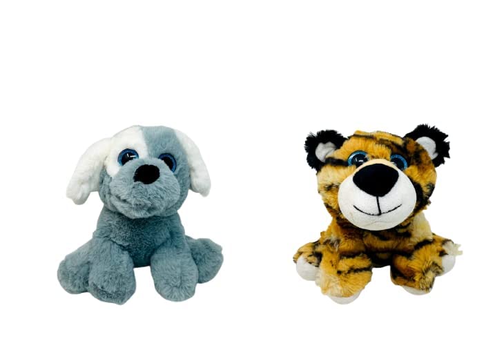 Super Soft Toy Spandex Fabric Embroidery Eyes Cute Washable Soft Stuffed Plush Toy for Kids Babies Soft Toy for Boys & Girls (20 Cm, Sitting Lion + Rocking Dog)