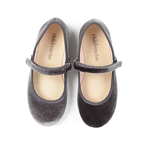 Mary Jane Flats Bundle – Girls' Shoes for School, Weddings and Casual Wear – Canvas Navy & Velvet Grey Size 11 Little Kid3