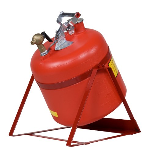 Image of Justrite 14535 Polyethylene Nonmetallic Tilt Safety Can with Self-Closing Brass Faucet, 5 Gallon Capacity, Red