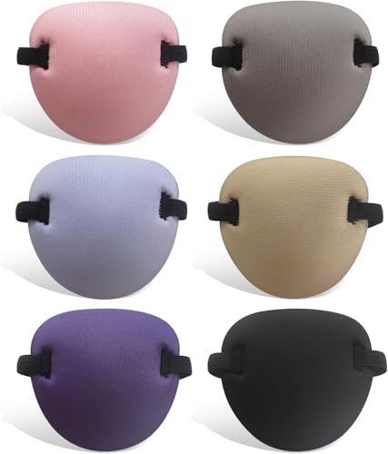 RIKEYO 6 Stück Augenklappe medizinische Augenklappen für Erwachsene und Kinder 3D-Augenklappe für linkes oder rechtes Auge verstellbare Augenklappe für faules Auge Rosa Hellviolett Grau Schwarz