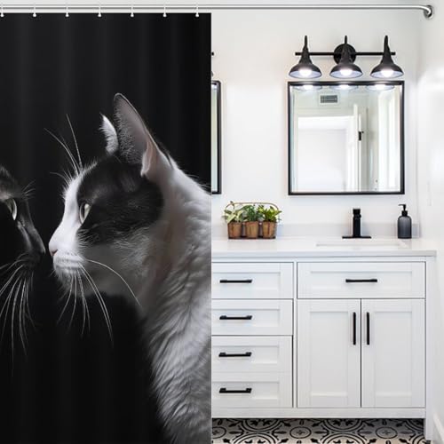 Tissu rideau de douche chat imperméable polyester lavable pour baignoire maison - 5