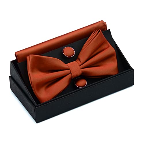 Image of GUSLESON Men's 3-pc Solid Color Bow Tie Gift Set - Double‑Fold Pre-Tied Bow Tie, Pocket Square, Cufflinks - Wedding Formal Party