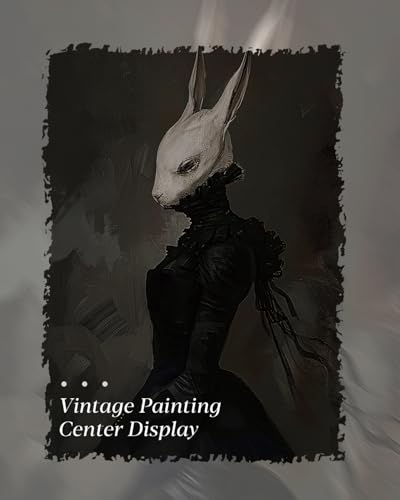 Image of HUARCEY Gold Framed Vintage Wall Art Canvas Prints Gothic Room Decor Vintage Rabbit Lady Wall Decor, Aesthetic Dark Academia Halloween Pictures Oil Painting Goth Decorations 12x16in