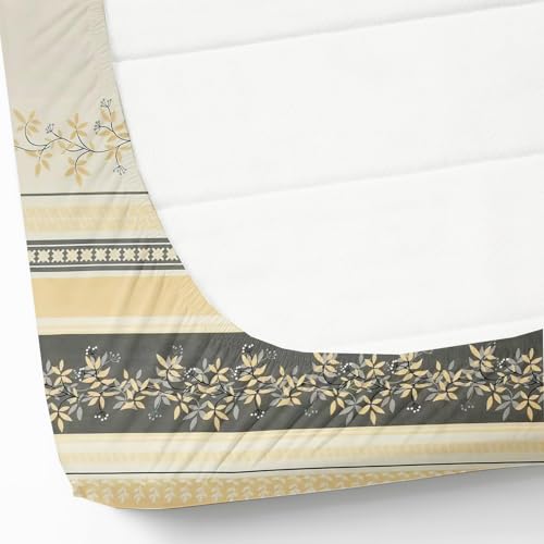 Image of IVAZA Ezyption Cotton Super Soft 240 TC Elastic Fitted All Around Elastic Printed King Size Double Bed Bedsheet with 2 Pillow Cover 72 inch X 78 inch Gold Cream