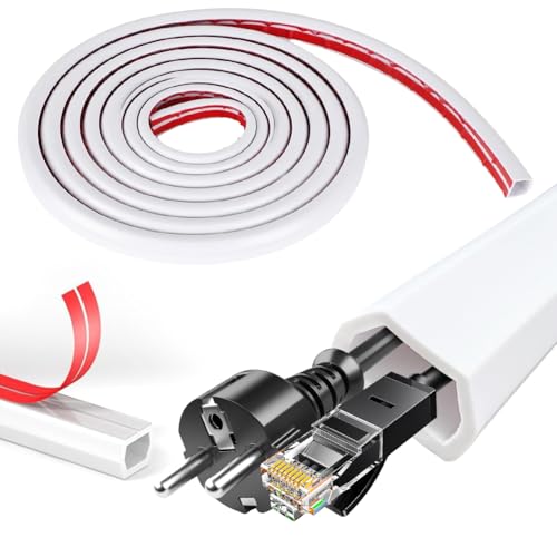 Canaleta para cables autoadhesiva, 25 x 15 mm, 5 m, protección de cables en paredes y techos, color blanco