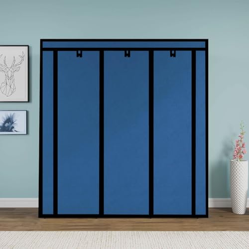 Image of Maison & Cuisine Collapsible Wardrobe Clothes Almira, 2 Hanging Space, 8 Shelves and 2 Side Pocket (Non-Woven Fabric, Metal Rod 90GSM, 112x38x145cm)(88230Blue-N, Blue)