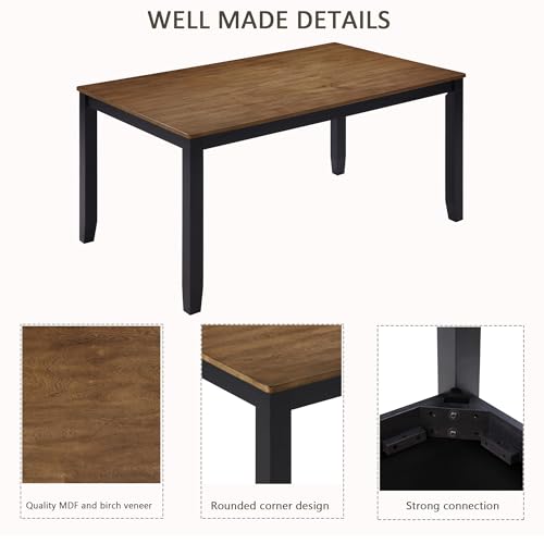 Image of Harper & Bright Designs Dining Table Set for 6 with Bench, 6-Piece Farmhouse Kitchen Set in Black & Oak Two-Tone, Solid Wood Frame Table & 4 Chairs for Dining Room