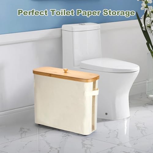 Cesta de armazenamento de papel higiênico com tampa, organizador de papel higiênico para banheiro, c