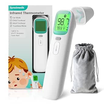 Ear Thermometer for Kids and Adults - Digital Infrared Forehead and Ear Thermometer with Fever Alarm, 40 Memories, Green