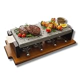 Piedra Volcánica para Asar Carne a la Piedra de 20x40x2,5 cm especial Chuletón con 4 quemadores y levantador para manipular la piedra
