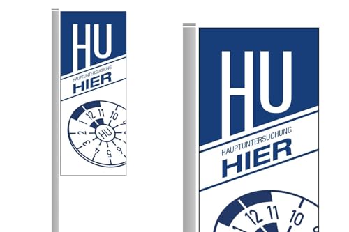 Kfz Werbe-Fahne HU 'Hauptuntersuchung hier' für Autohaus und Werkstatt