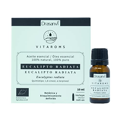 DRASANVI - VITAROMS ACEITE ESENCIAL EUCALIPTO RADIATA CERTIFICADO BIO - 100% natural y puro - Botánica y Bioquímicamente definido - VEGANO - SIN GLUTEN - 10ml